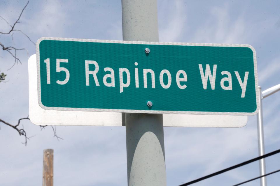 The road into the California Soccer Park in Redding is named 15 Rapinoe Way after Megan Rapinoe's jersey number.