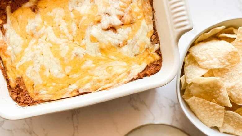 cheesy bean dip with chips