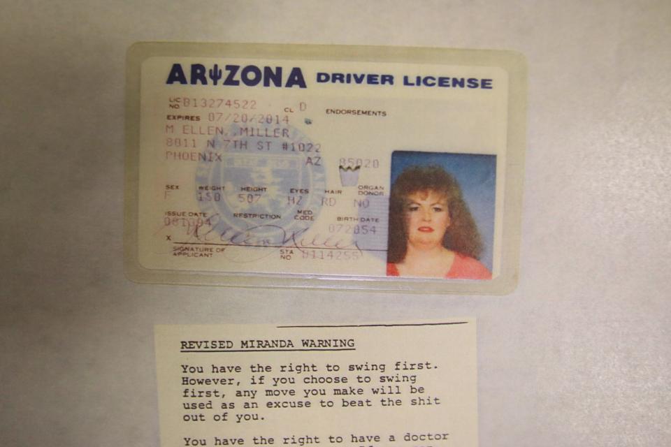 An Arizona driver's license belonging to Bryan Patrick Miller's mother, Ellen. She died in 2010. The license was used as evidence in Bryan Miller's trial.