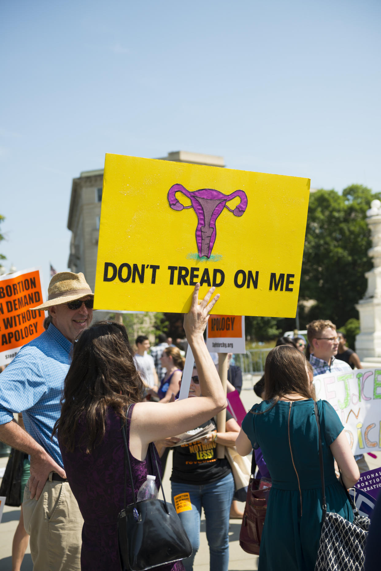 An abortion-rights demonstration in front of the Supreme Court in June. This&nbsp;year, abortion opponents have pushed legislation aimed at drawing lawsuits, with the hope those cases will eventually land in front of the Supreme Court and test Roe v. Wade. (Photo: Joel Carillet via Getty Images)