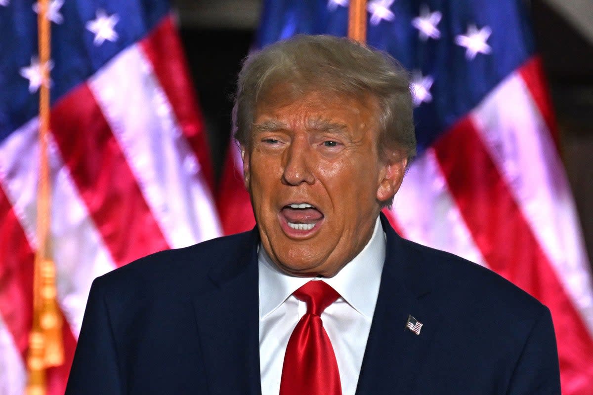 Former US President Donald Trump delivers remarks at Trump National Golf Club Bedminster in June 2023 (AFP via Getty Images)