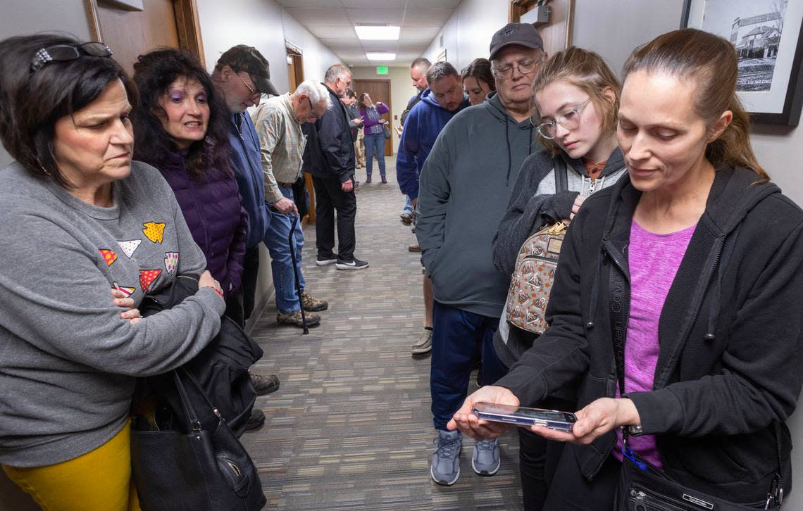 People attending the Goddard City Council meeting on Monday night had to line up in the hallway outside the council chamber after the room filled up.