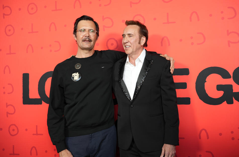 LOS ANGELES, CALIFORNIA - JULY 08: Writer/director Oz Perkins (L) and Nicolas Cage at Neon's 