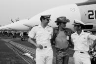 <p>Dennis Hopper, invited by the crew aboard the USS Saratoga aircraft carrier, in 1976.</p>