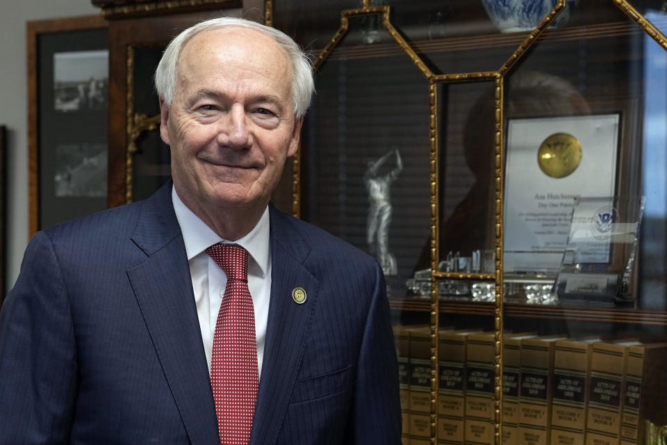 Former Arkansas Gov. Asa Hutchinson speaks during an interview in his office Wednesday, April 19, 2023, in Rogers, Ark.. (AP Photo/Sue Ogrocki)