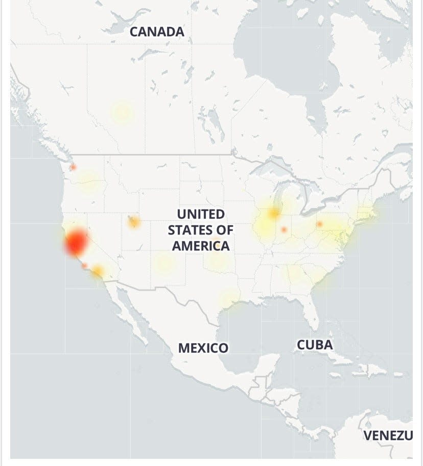 A screenshot of the Downdetector website, recording nationwide Xfinity internet outages, on 10 a.m. Tuesday, Nov. 9, 2021.