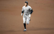 New York Yankees' Aaron Judge circles the bases after hitting a solo home run off Tampa Bay Rays starter Luis Patino during the first inning of a baseball game Tuesday, May 11, 2021, in St. Petersburg, Fla. (AP Photo/Steve Nesius)