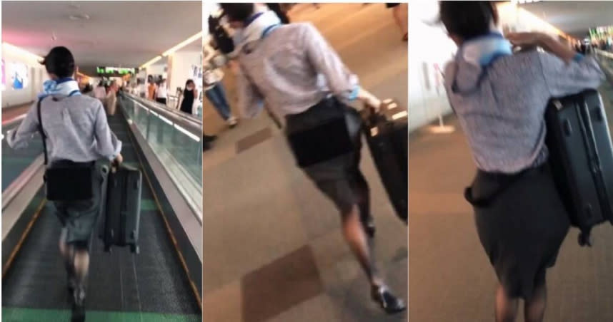 全日本空輸（ANA）的一名女地勤，在羽田機場看到快趕不上飛機的旅客，二話不說幫對方扛行李並狂奔近1公里，將他帶往登機門。（圖／翻攝自推特／＠wenqiangjp）