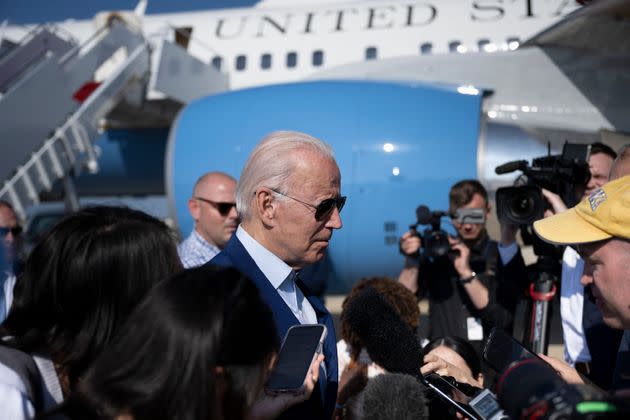 President Joe Biden speaks to members of the media after disembarking Air Force One at Joint Base Andrews in Maryland on Wednesday. The White House announced Thursday that he tested positive for COVID-19. (Photo: BRENDAN SMIALOWSKI via Getty Images)