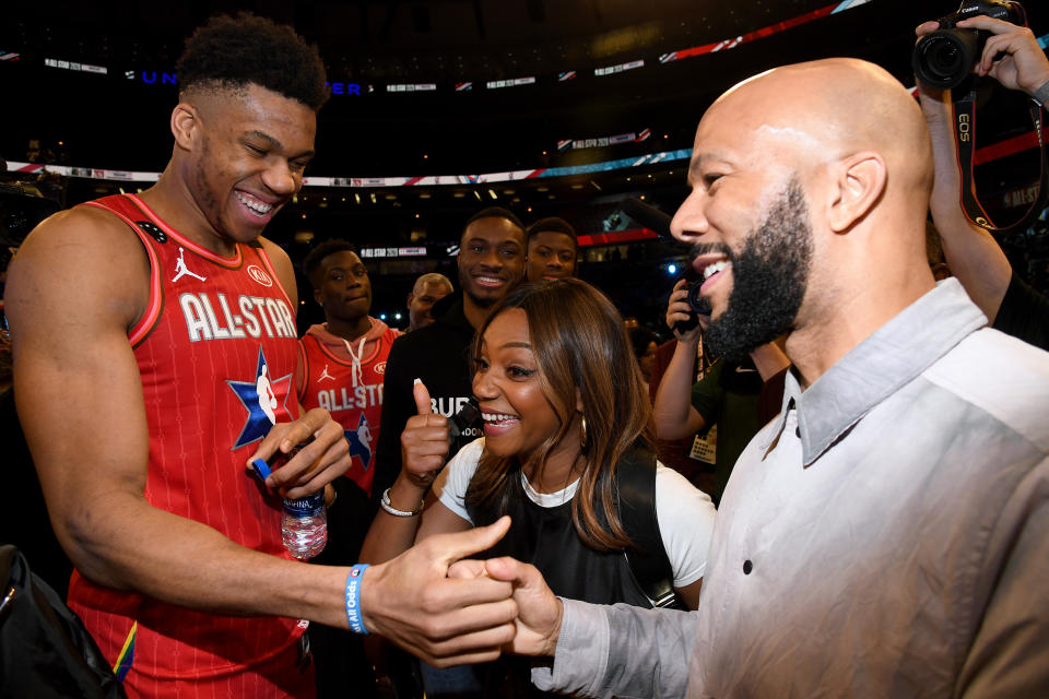 Tiffany Haddish and Common at a basketball game together