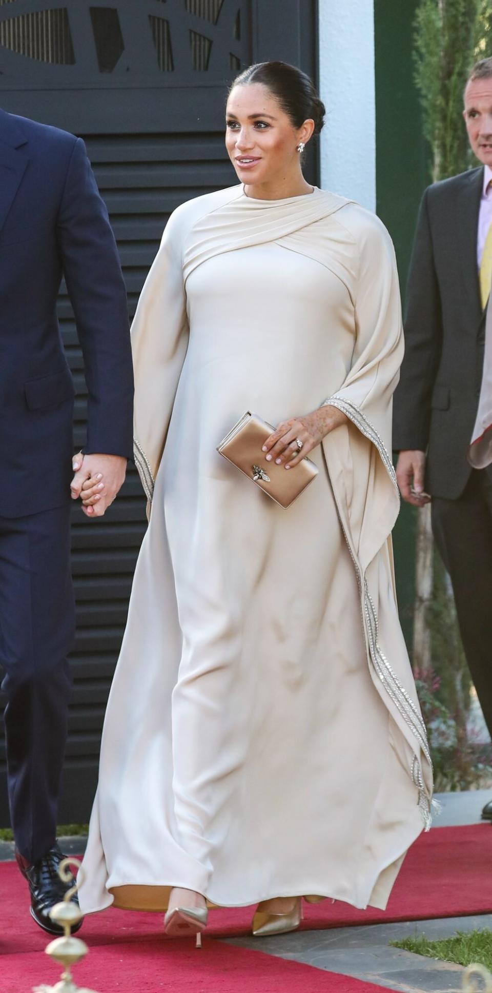 Meghan Markle en Marruecos en 2019, vestida de Dior. Pool/Samir Hussein/WireImage       