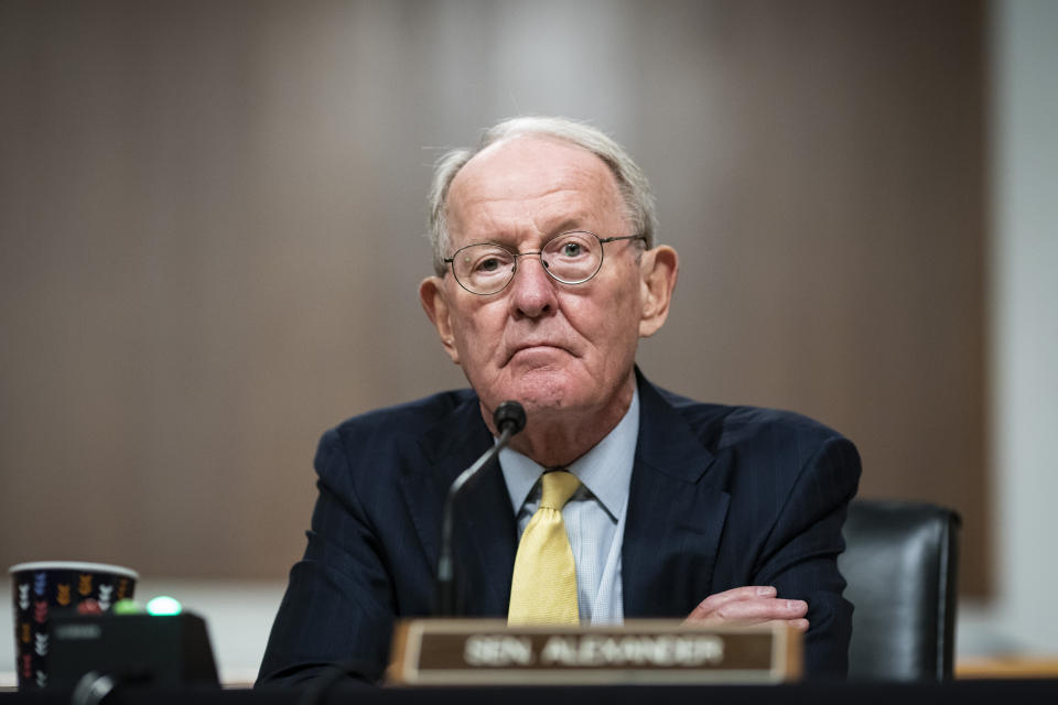 Sen. Lamar Alexander, R-Tenn., listens during a Senate Health, Education, Labor and Pensions Committee hearing on Capitol Hill in Washington, Tuesday, June 30, 2020. (Al Drago/Pool via AP)