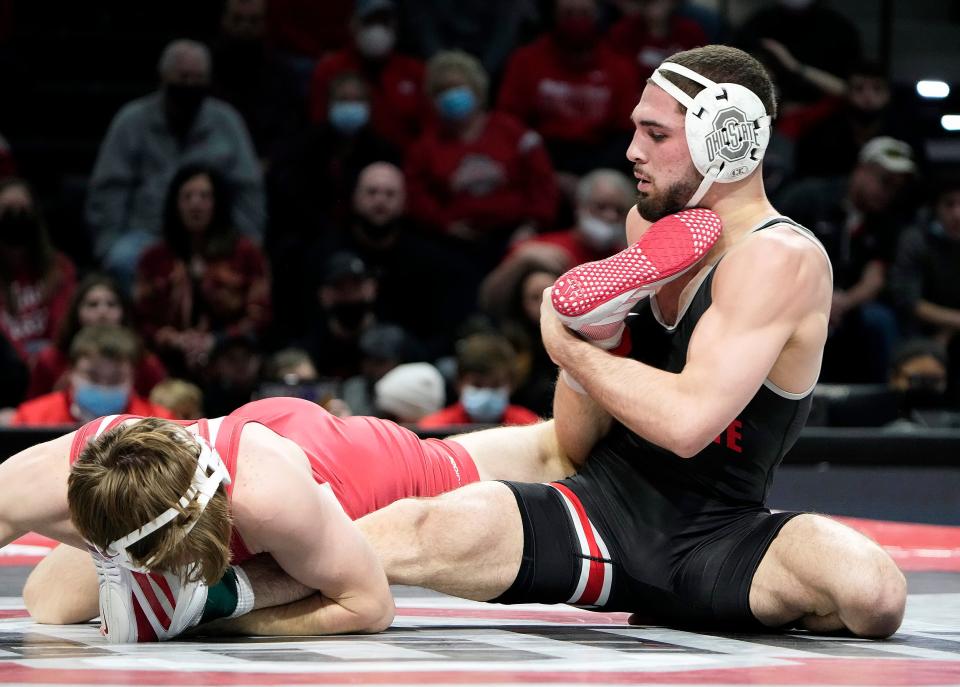 Ohio State's Sammy Sasso, right, in a 2022 match with Indiana