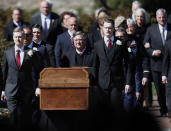 <p>The casket of The Rev. Billy Graham is moved during a funeral service at the Billy Graham Library for the Rev. Billy Graham, who died last week at age 99, Friday, March 2, 2018, in Charlotte, N.C. (Photo: John Bazemore/AP) </p>