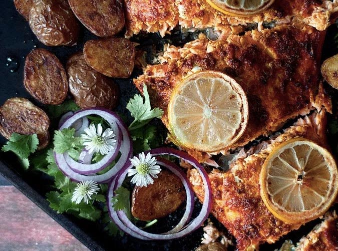 Tandoori Salmon with Indian-Spiced Potatoes