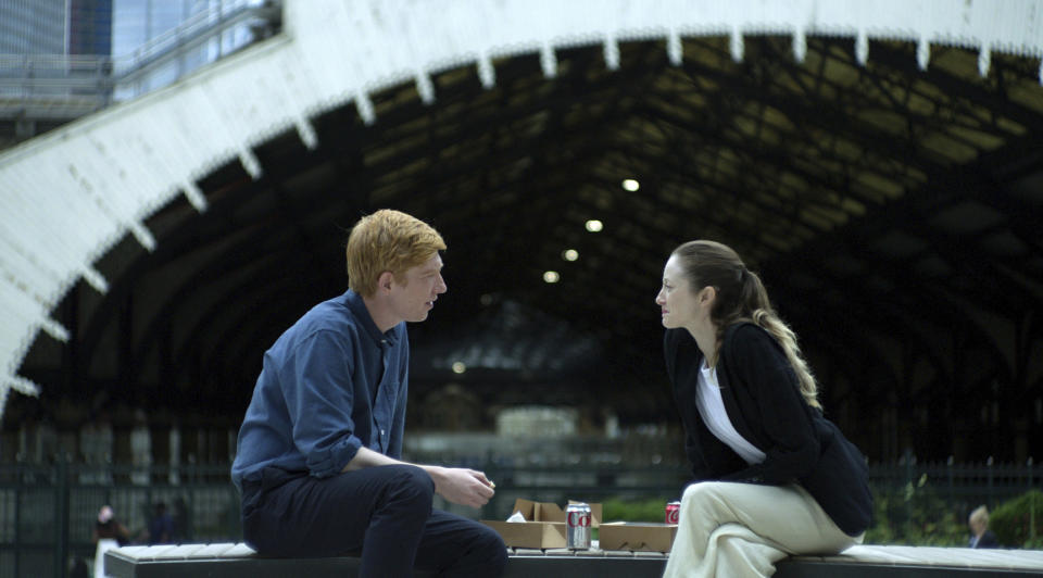 This image released by PBS shows Domhnall Gleeson, left, and Andrea Riseborough in a scene from MASTERPIECE "Alice & Jack," premiering Sunday March 17 on PBS. (Fremantle/PBS via AP)