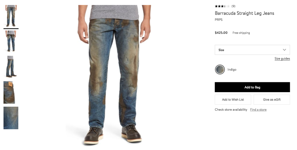 Customers are sounding off about jeans sold by Nordstrom that feature fake mud. (Photo: Nordstrom)