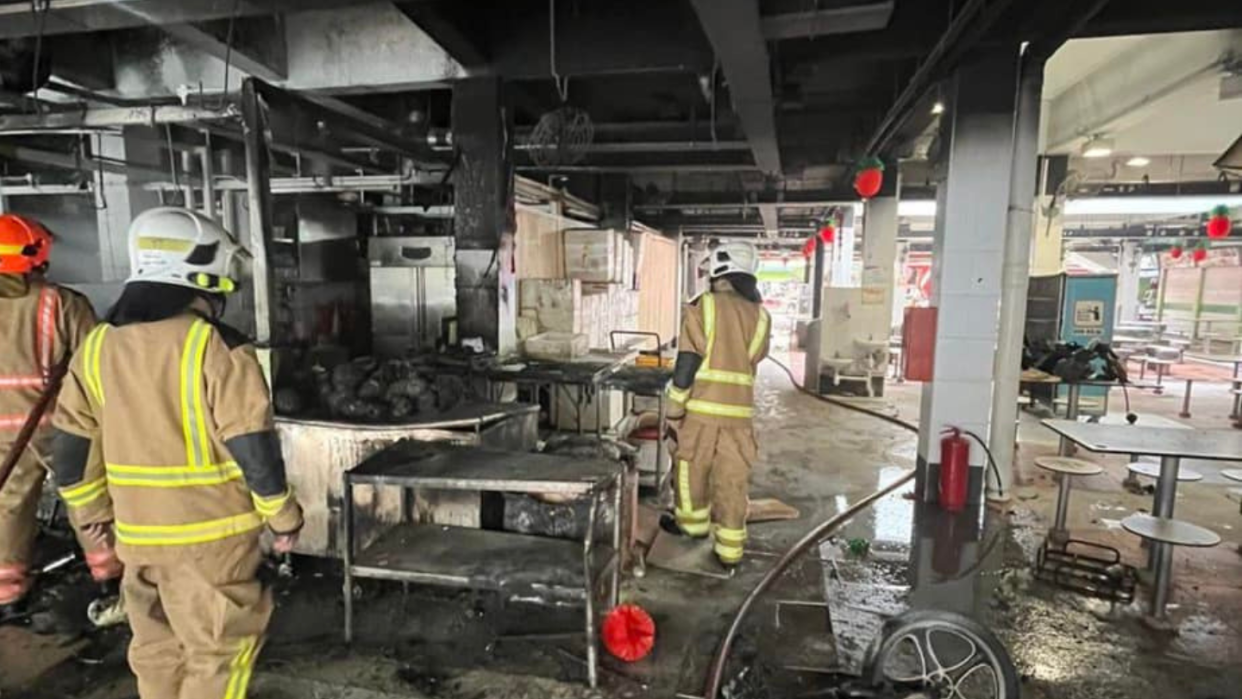Damage caused by a fire in Jalan Bukit Merah, suspected to have started from a power-assisted bicycle (PAB) battery pack, seen here affecting three market stalls on Tuesday (19 March) 