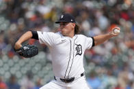 Detroit Tigers pitcher Tyler Holton throws against the Texas Rangers in the seventh inning of a baseball game, Thursday, April 18, 2024, in Detroit. (AP Photo/Paul Sancya)