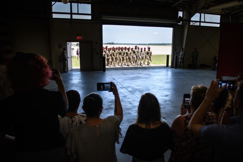 Families and friends welcome back paratroopers, with 3rd Brigade Combat Team, 82nd Airborne Division, as they return home to Fort Bragg on Wednesday, July 6, 2022, from a five-month deployment to Poland.