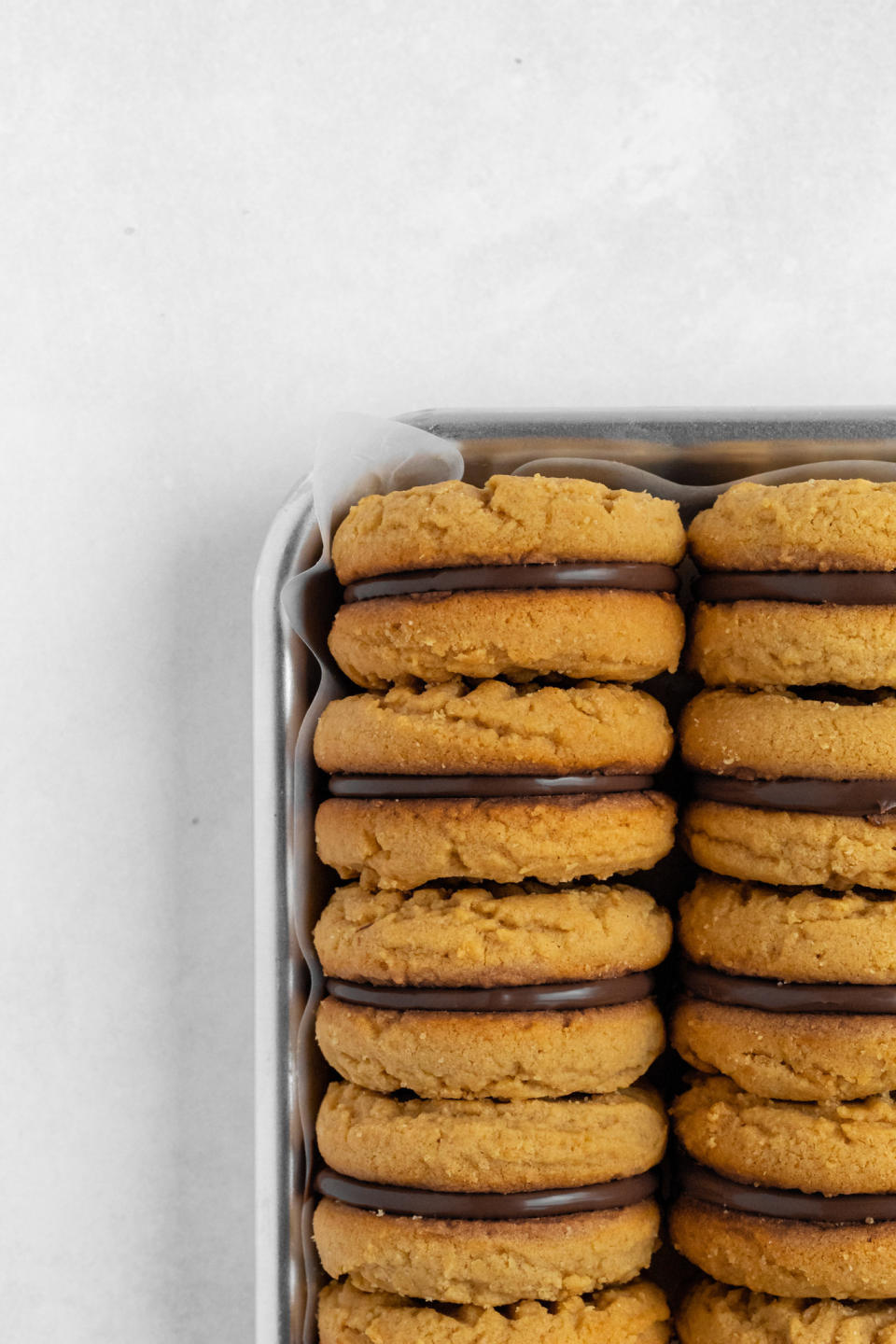 Peanut butter Nutella sandwich cookies.