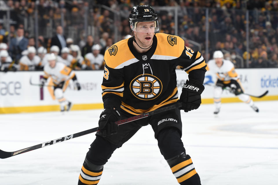 Charlie Coyle #13 of the Boston Bruins has been making a real fantasy hockey impact