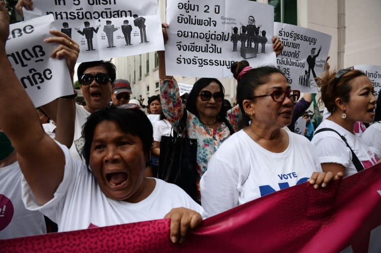 Anti-junta protesters march against military rule on the second anniversary of Thailand's military coup in Bangkok on May 22, 2016