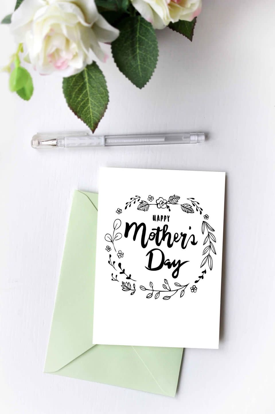 Black and White Wreath Happy Mother's Day Card