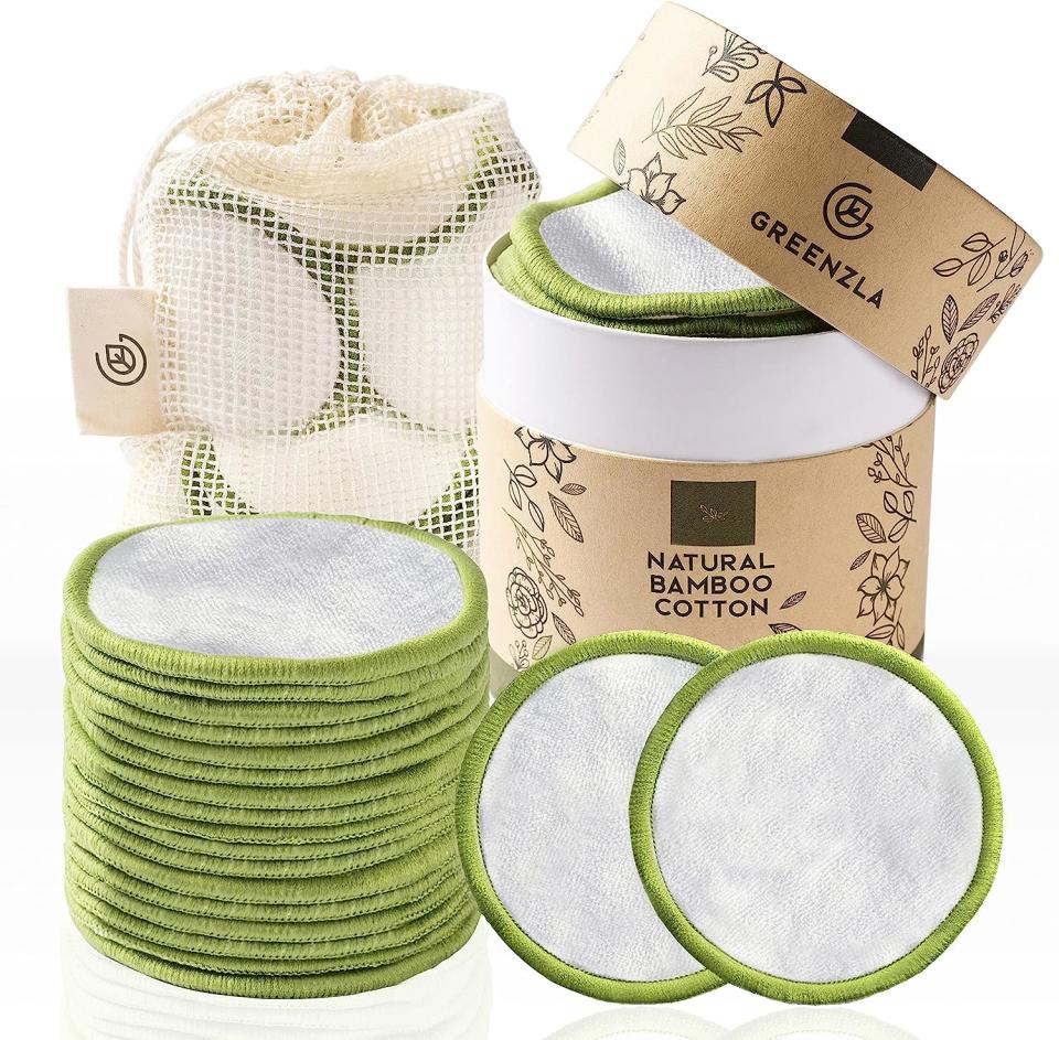 pack of green and white reusable makeup pads