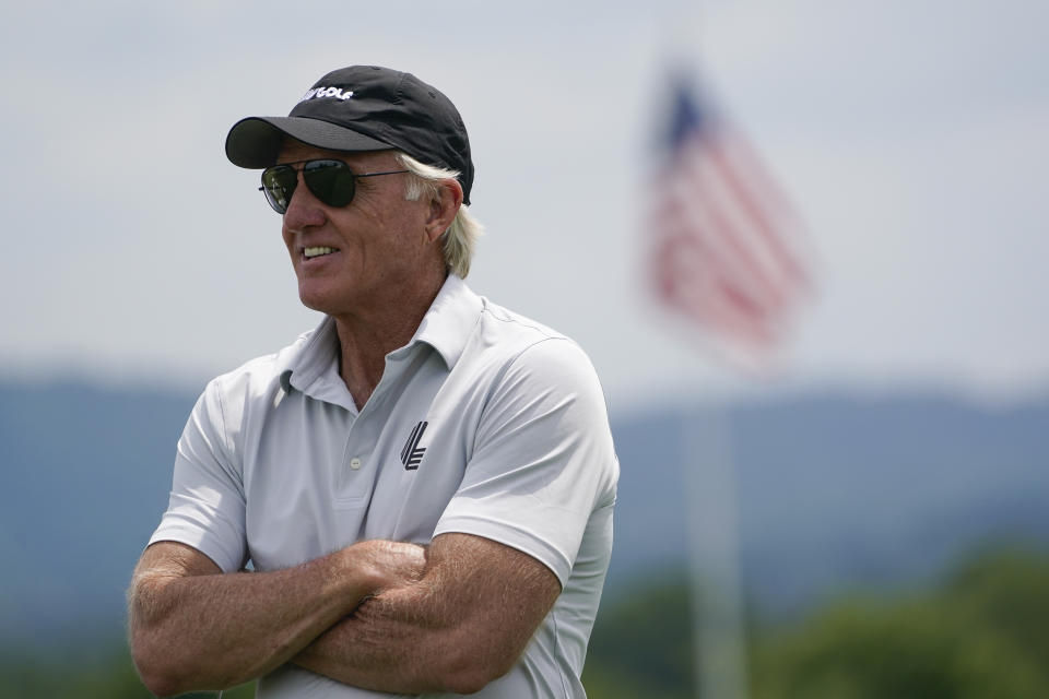 利夫巡迴賽執行長 Greg Norman。(AP Photo/Seth Wenig)