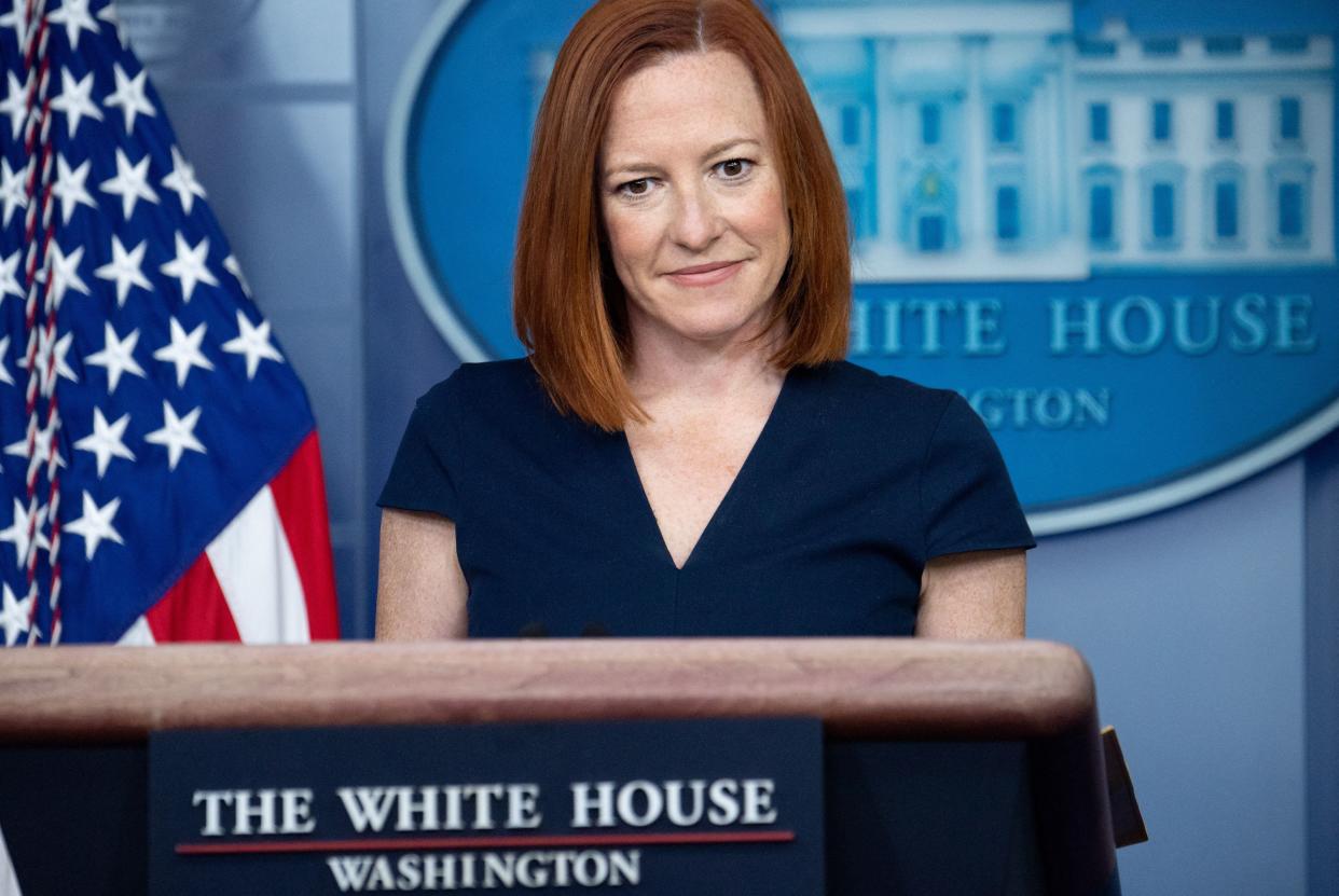 <p>White House Press Secretary Jen Psaki answered Kacey Montagu’s questions until she turned out not to be a real person</p> (AFP via Getty Images)