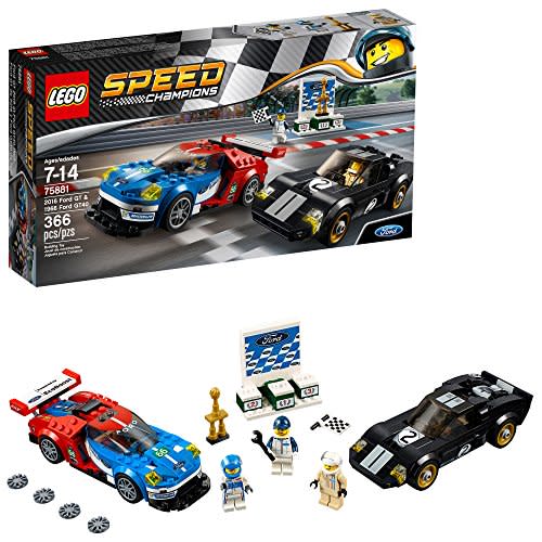 <p><strong>LEGO</strong></p><p>amazon.com</p><p><strong>Out of Stock</strong></p><p><a rel="nofollow noopener" href="http://www.amazon.com/dp/B06VX6YQN5/" target="_blank" data-ylk="slk:Shop now;elm:context_link;itc:0;sec:content-canvas" class="link ">Shop now</a></p><p>Honoring Ford's class win at the 2016 Le Mans 24-hour race, Lego has a Speed Champions kit that includes both the winning '16 Ford GT (pictured in its red, white, and blue livery), as well as the Le Mans–winning GT40 from 1966 (shown in black). Cheekily, the set comes with a tiny podium and a trophy. </p><p>366 pieces</p>