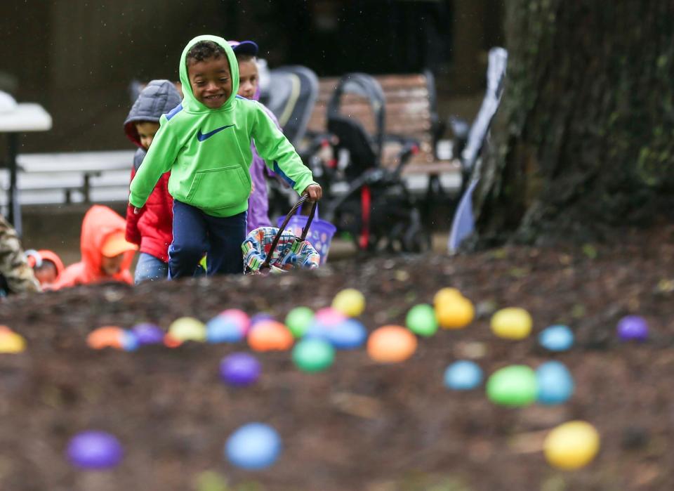 It was a wet day for an Easter egg hunt but dozens of children came out to search for special eggs to be redeemed for special treats Saturday morning at the Louisville Zoo. April 20, 2019