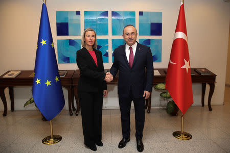 Turkey's Foreign Minister Mevlut Cavusoglu meets with European Union Foreign Policy Chief Federica Mogherini in Ankara, Turkey November 22, 2018. Cem Ozdel/Turkish Foreign Ministry/Handout via REUTERS