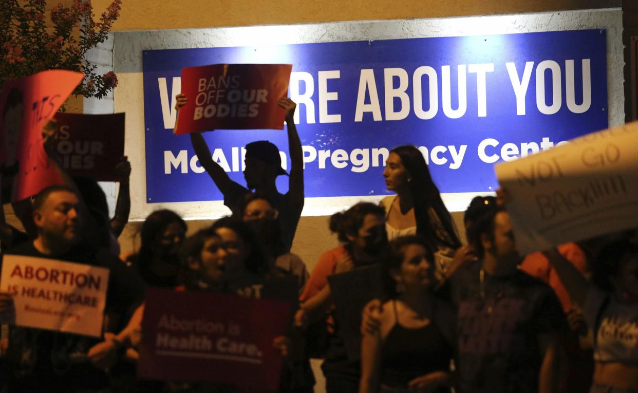 Pro-choice demonstrators gather outside Whole Women's Health clinic on June 24 in McAllen. 