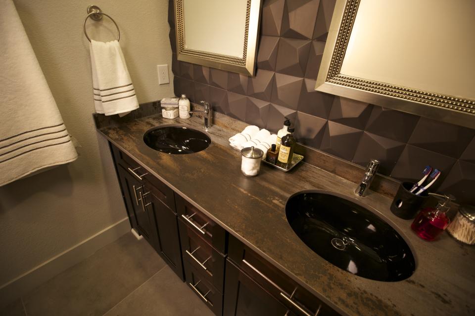 A double vanity in a tiny house? Only Zack Gillian could fit that in.