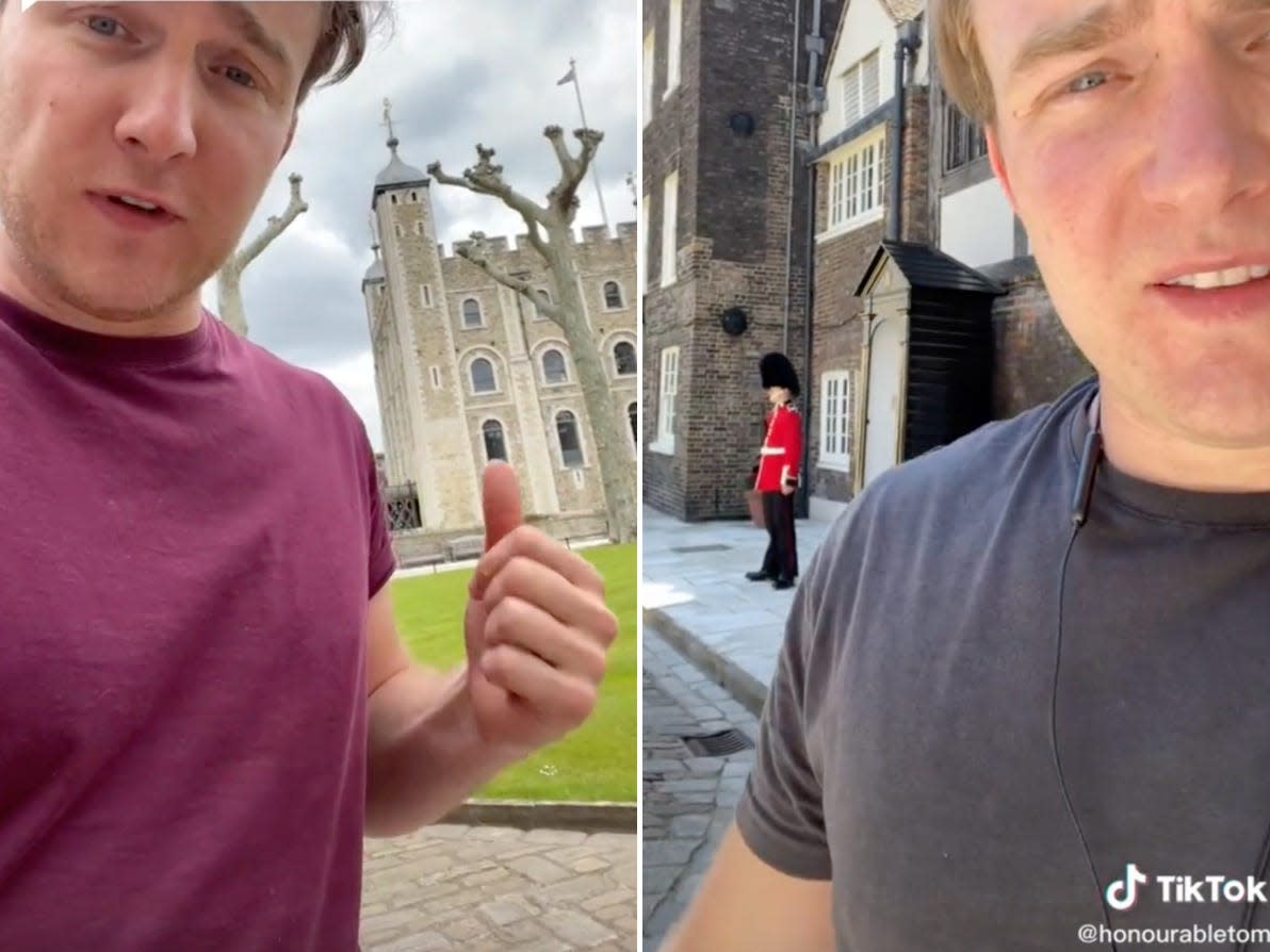 Tom Houghton standing in front of his home on the grounds of the Tower of London.