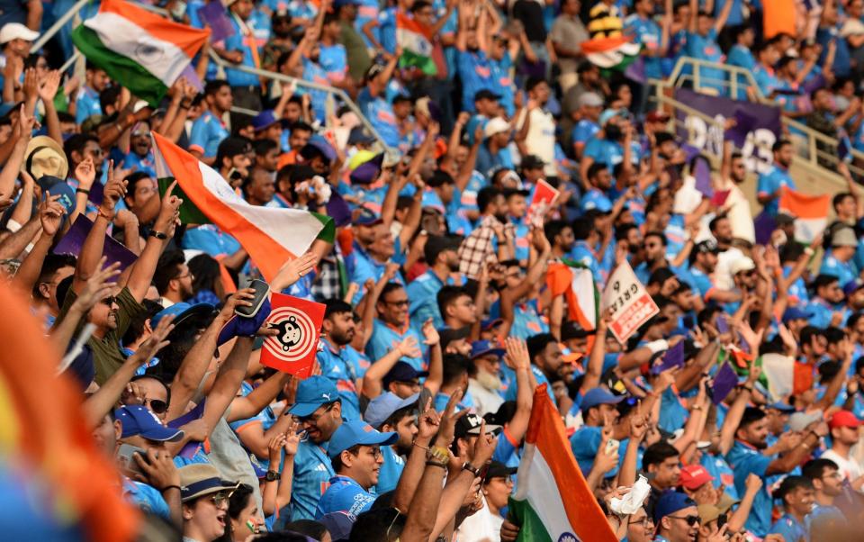 India fans celebrating inside the Narendra Modi Stadium