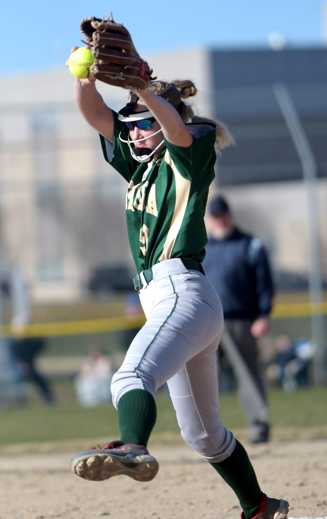 Nashoba pitcher Hannah Reardon winds up to deliver a pitch during Monday's game.