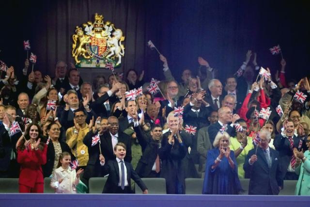 Members of the Royal Box waved flags during the Coronation Concert