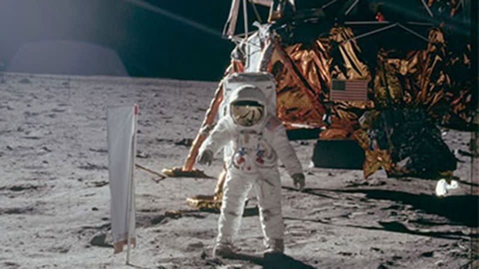 Buzz Aldrin takes his first steps on the moon. Photo: Project Apollo Archive