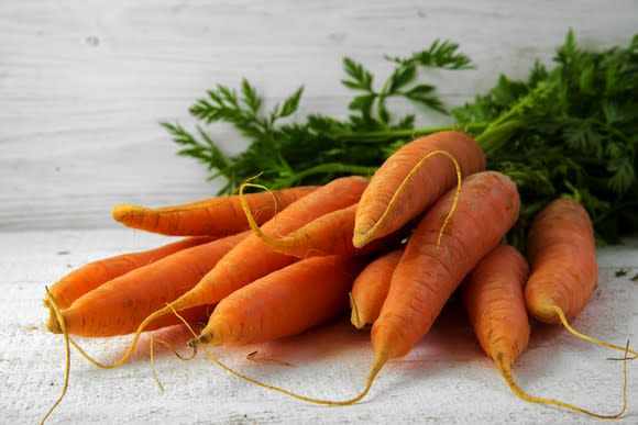 A bunch of organic carrots.