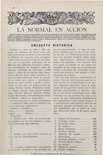 Primera página de la encuesta escolar realizada en la _Revista de escuelas normales_.