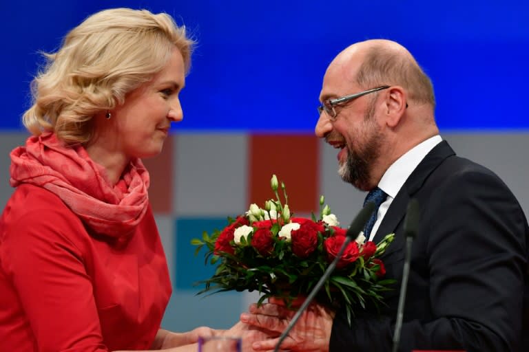 Martin Schulz (R), leader of Germany's social democrat SPD party, has apologised for the party's poor showing in September elections and vowed to rebuild a stronger European Union