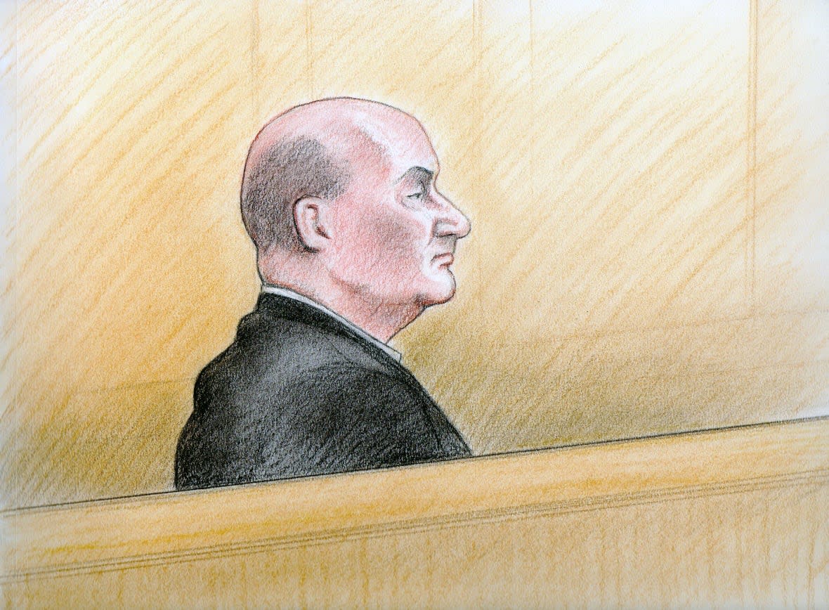 Ian Bush appears in a courtroom sketch from one of his earlier trials. On Thursday, a panel of three Ontario Court of Appeal judges rejected his bid for a new trial for three murder convictions.  (Sketch by Lauren Foster-MacLeod for CBC News - image credit)