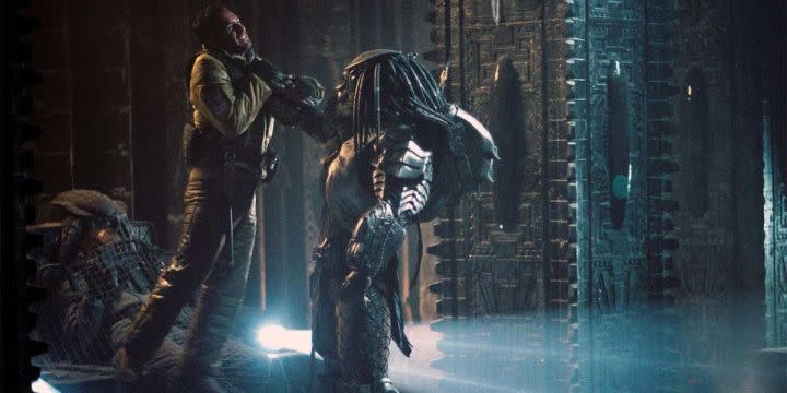 A human is attacked by a predator in Alien vs Predator