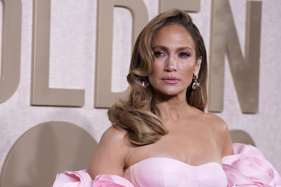 Jennifer Lopez arrives at the 81st Golden Globe Awards on Sunday, Jan. 7, 2024, at the Beverly Hilton in Beverly Hills, Calif. (Photo by Jordan Strauss/Invision/AP)