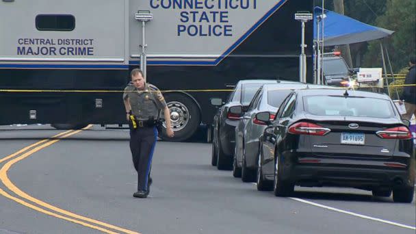 PHOTO: Law enforcement at the scene in Bristol, Conn., Oct. 13, 2022, after two officers were shot and killed while responding to a domestic call. (WTNH)