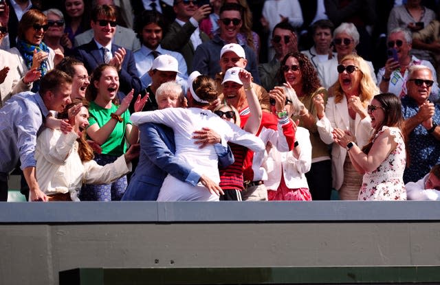 Barbora Krejcikova celebrates with her supporters