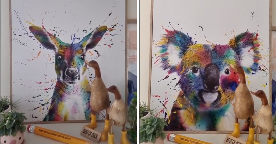 Kangaroo and koala prints with paint